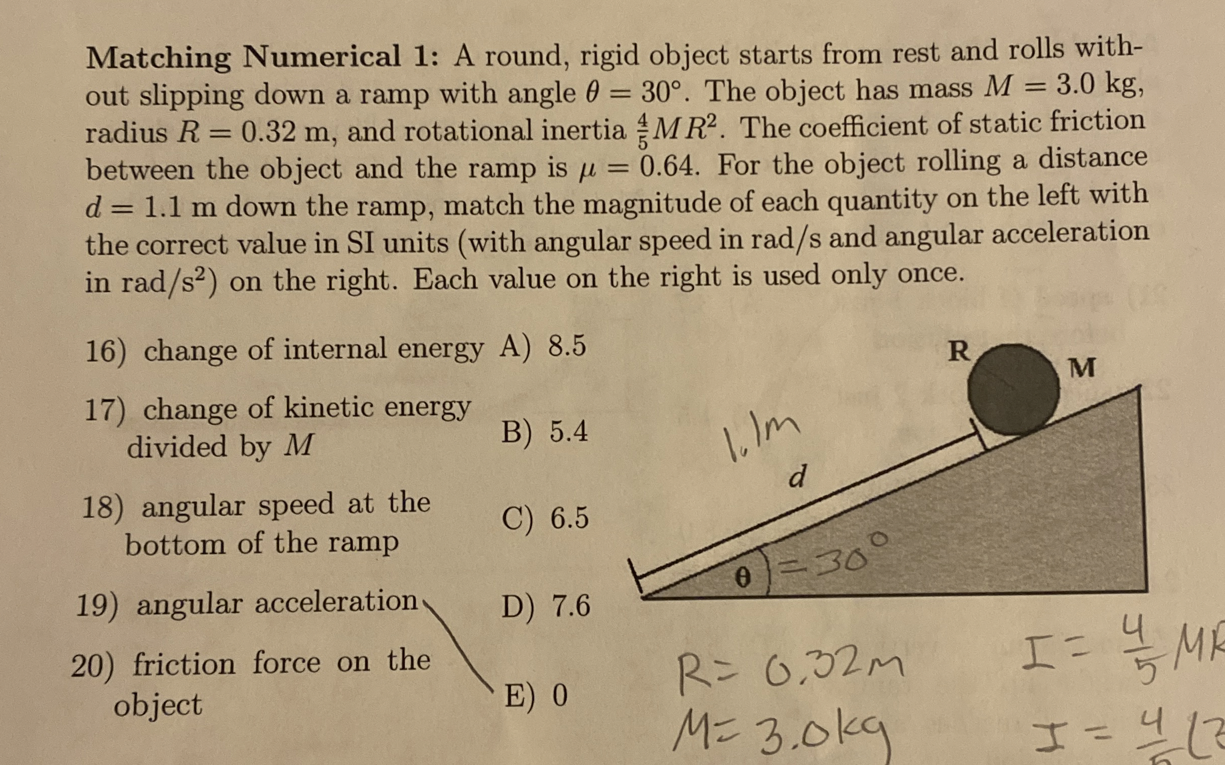Matching Numerical 1 : A round, rigid object
