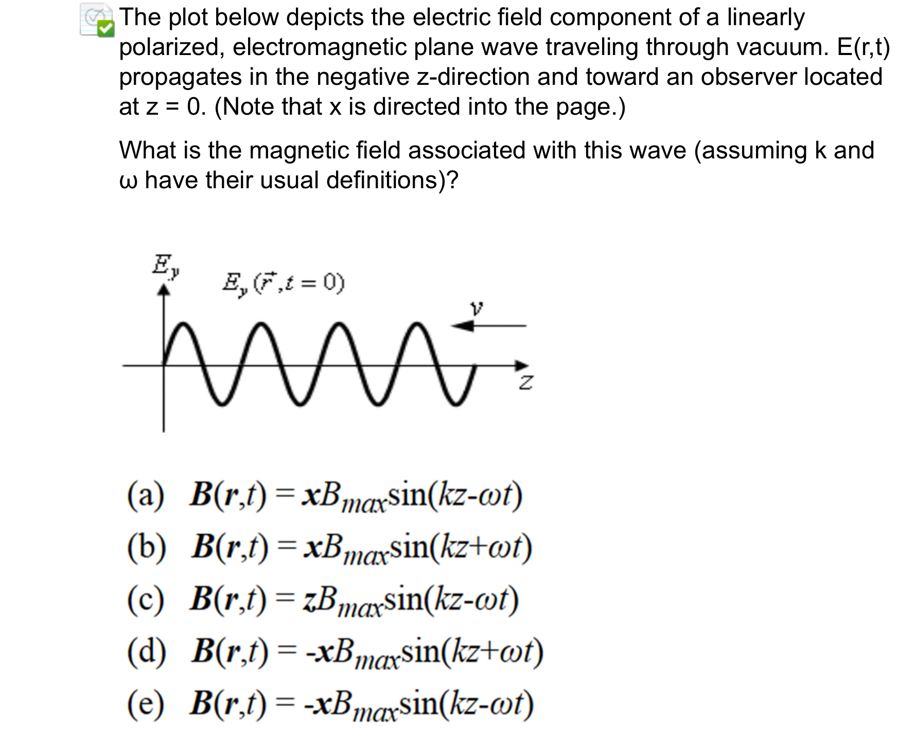 The plot below depicts the electric field