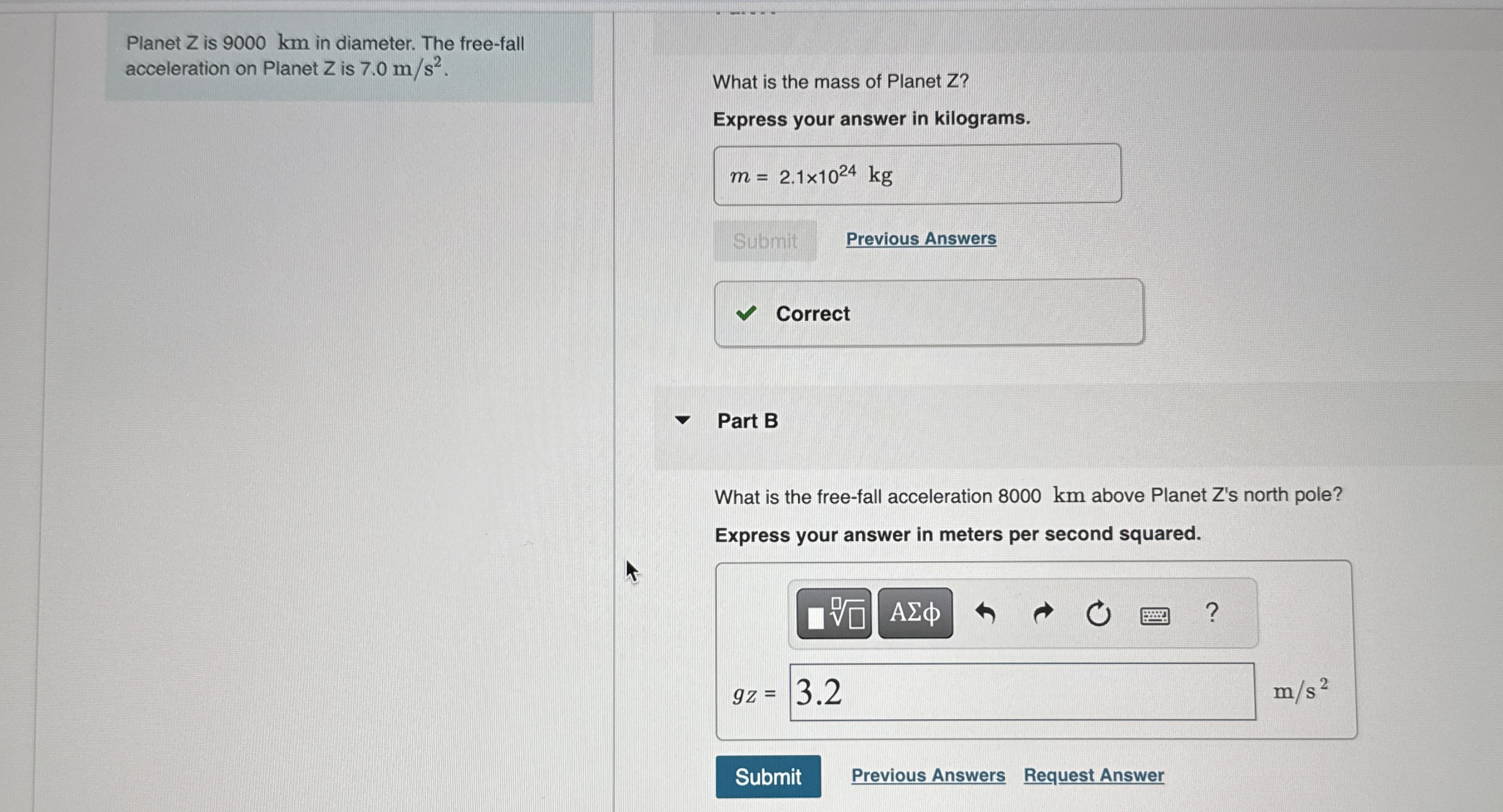 Planet Z is 9 0 0 0 km in diameter. The free -