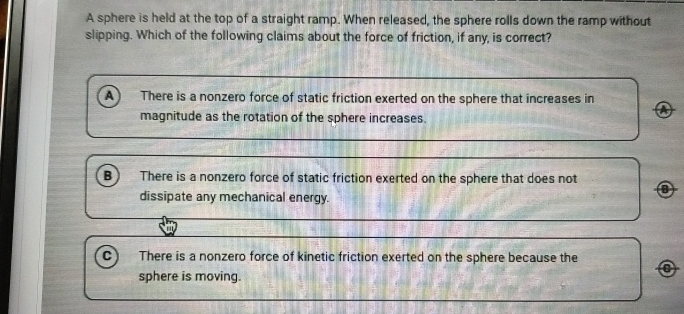 A sphere is held at the top of a straight ramp.