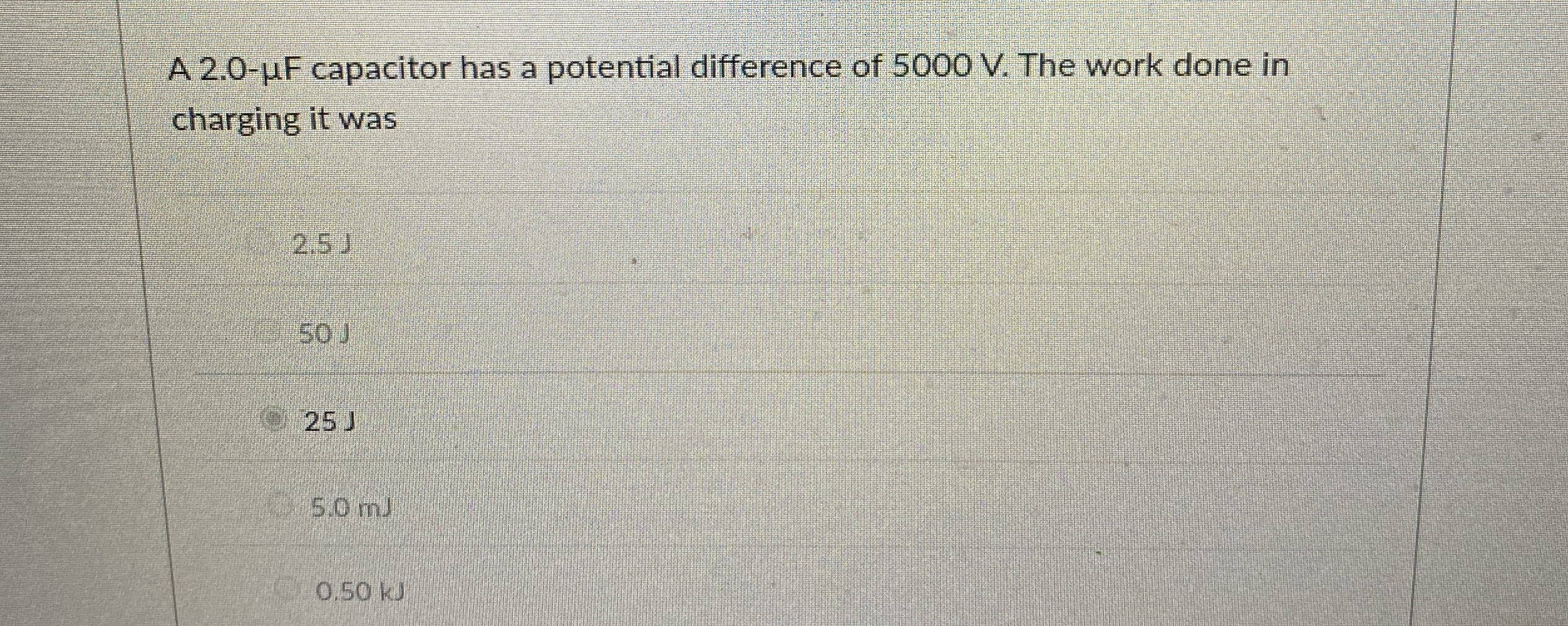 A 2 . 0 - F capacitor has a potential difference