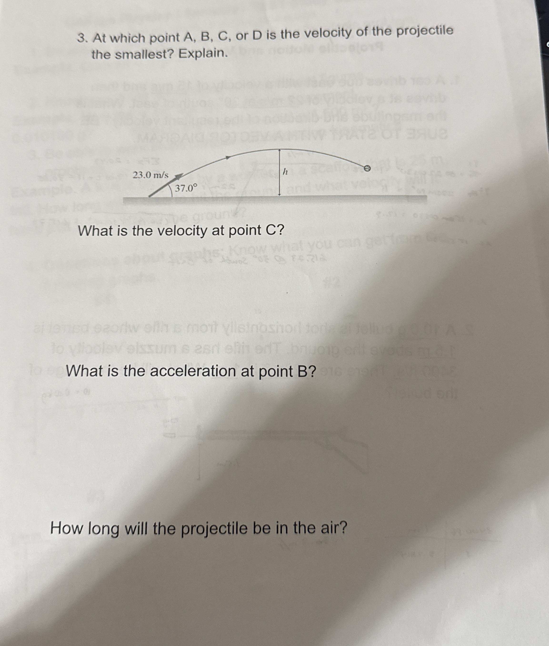 At which point A , B , C , or D is the velocity