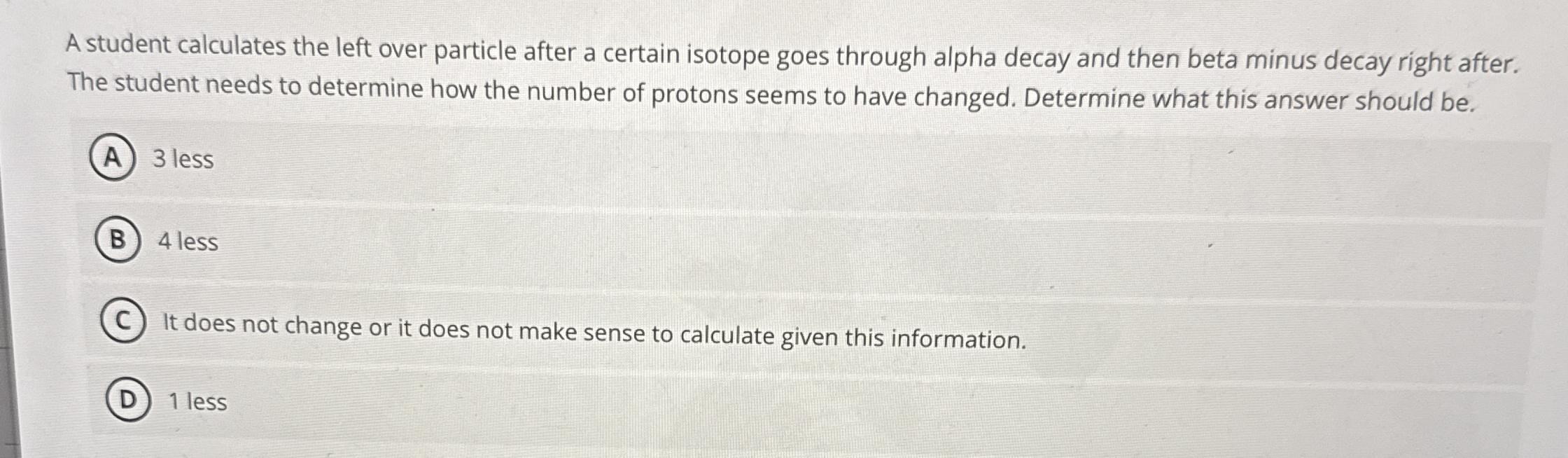 A student calculates the left over particle after