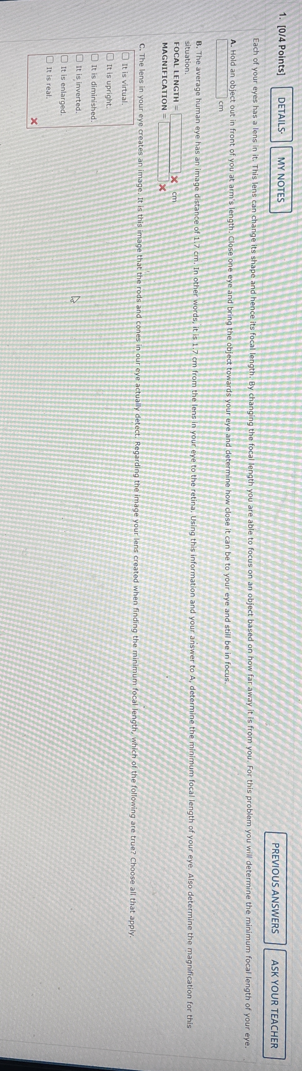 [ 0 / 4 Points ] MY NOTES A . Hold an Obect out