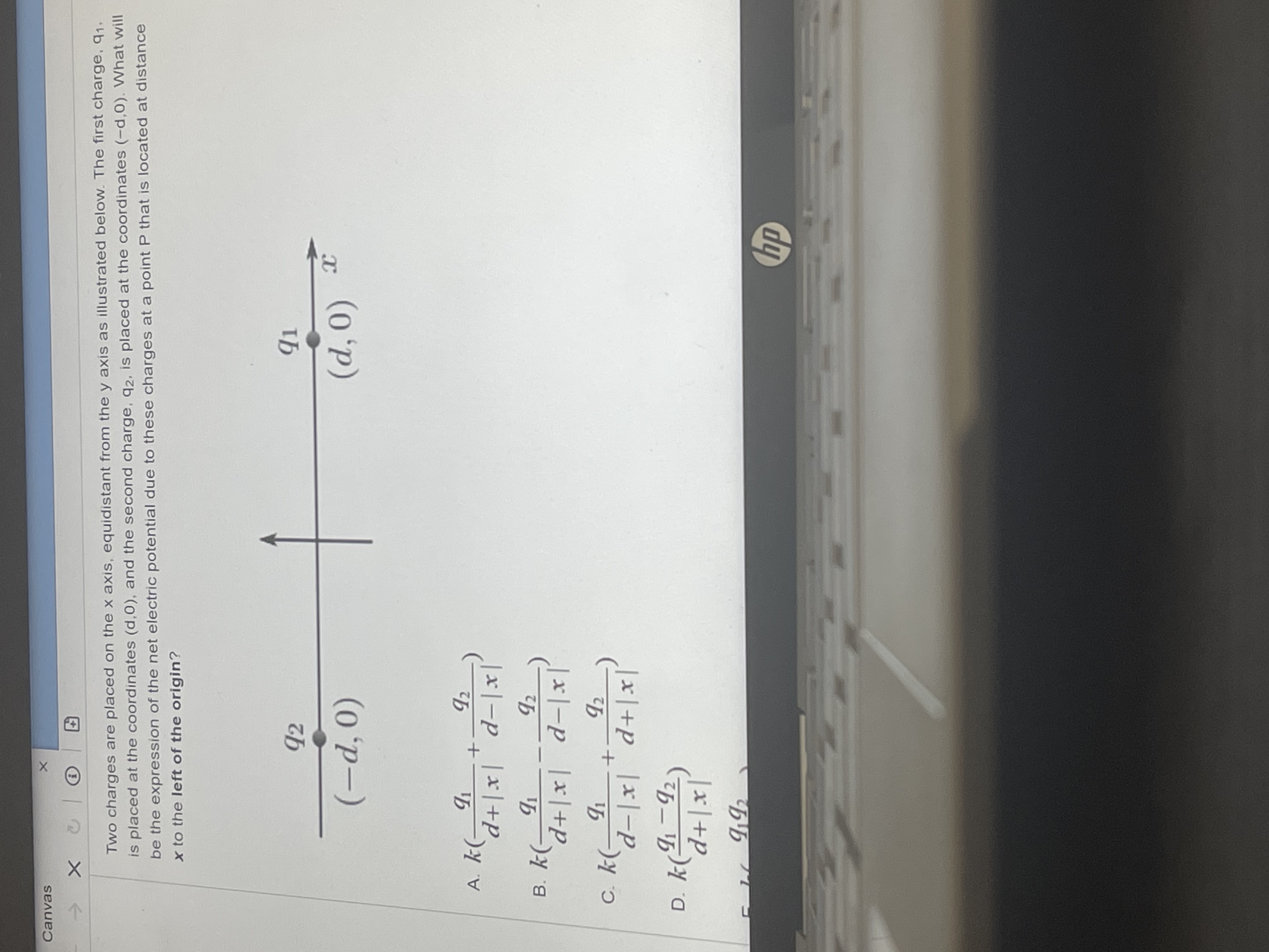 Canvas Two charges are placed on the x axis,