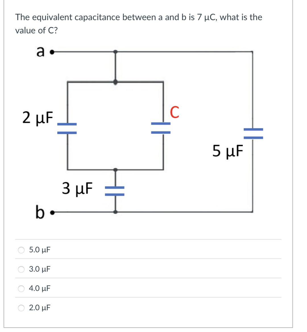 The equivalent capacitance between a and b is 7 C