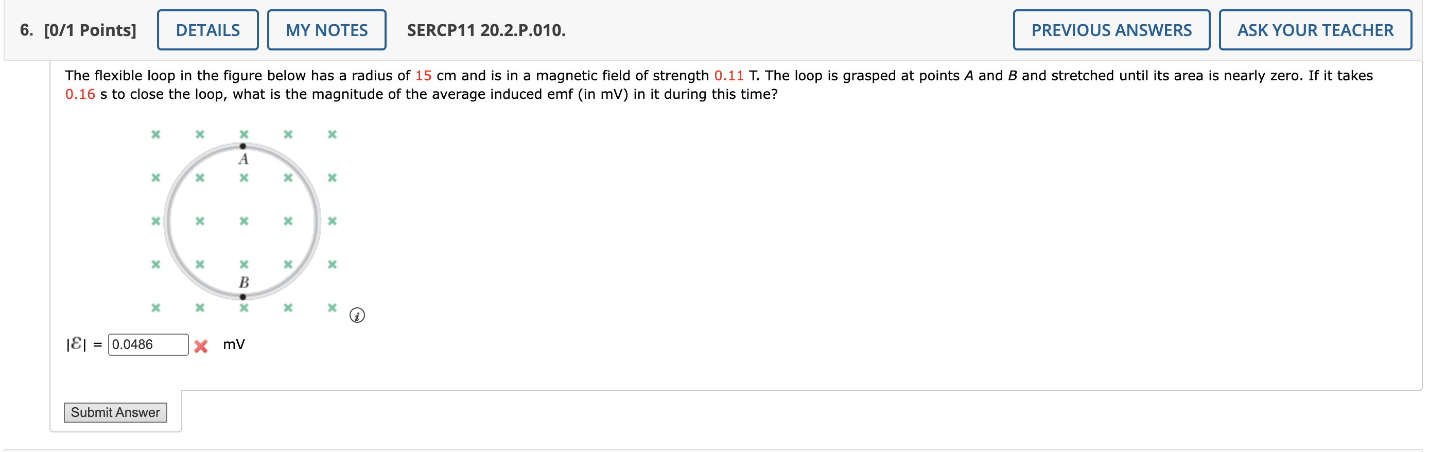 The flexible loop in the figure below has a