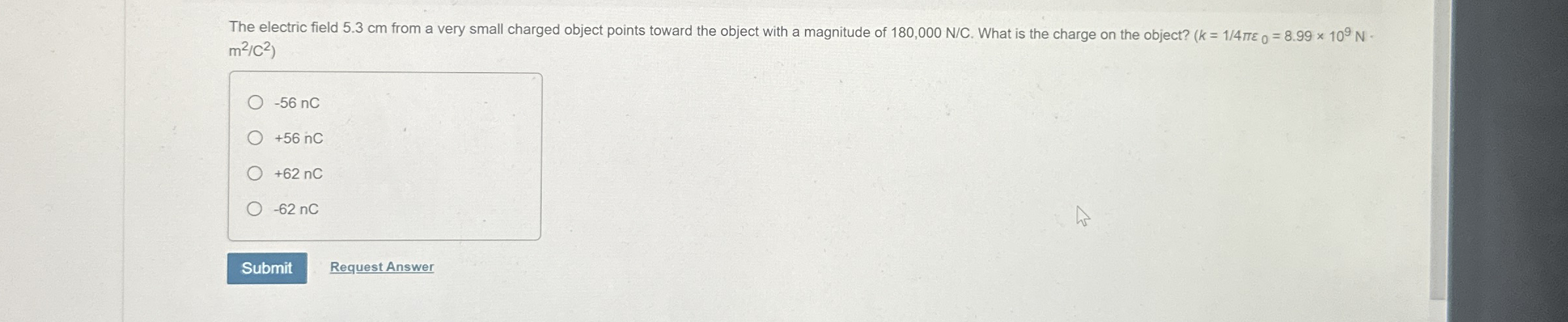 The electric field 5 . 3 cm from a very small