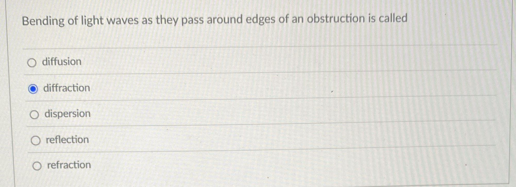 Bending of light waves as they pass around edges