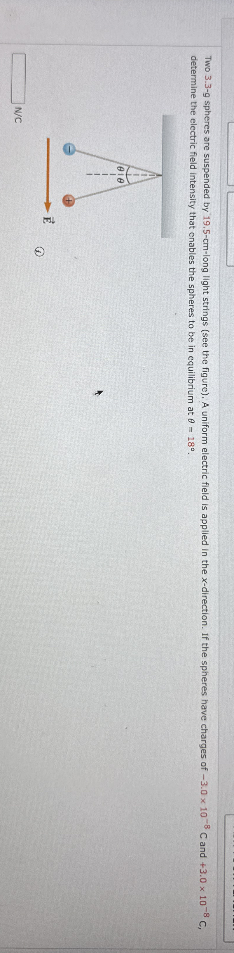 Two 3 . 3 - g spheres are suspended by 1 9 . 5 -