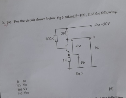 ( a ) For the circuit shown below fig 3 taking =