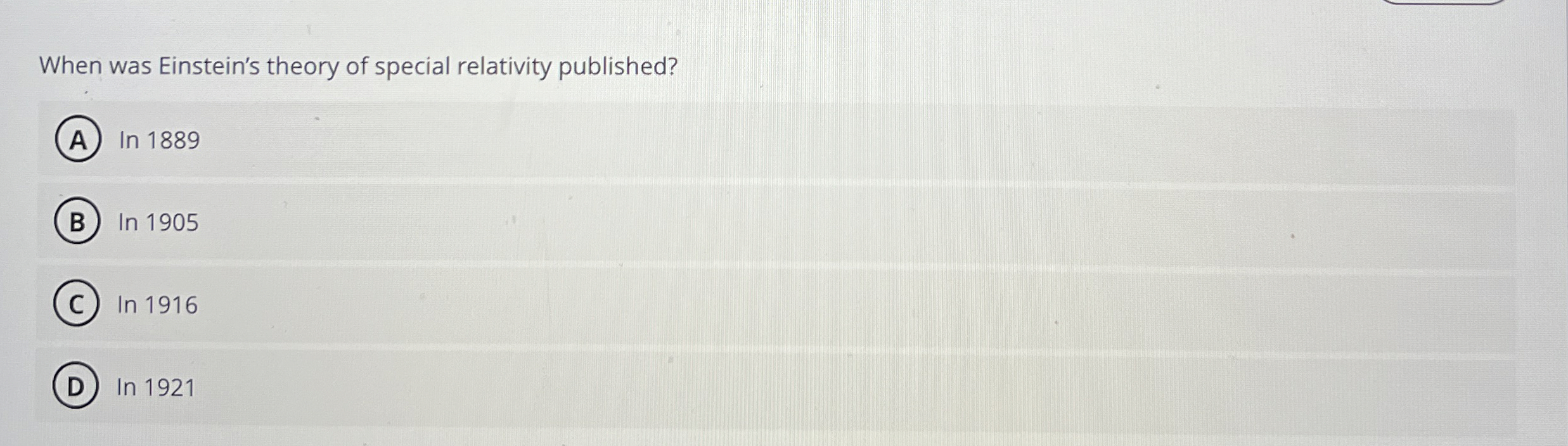 When was Einstein's theory of special relativity