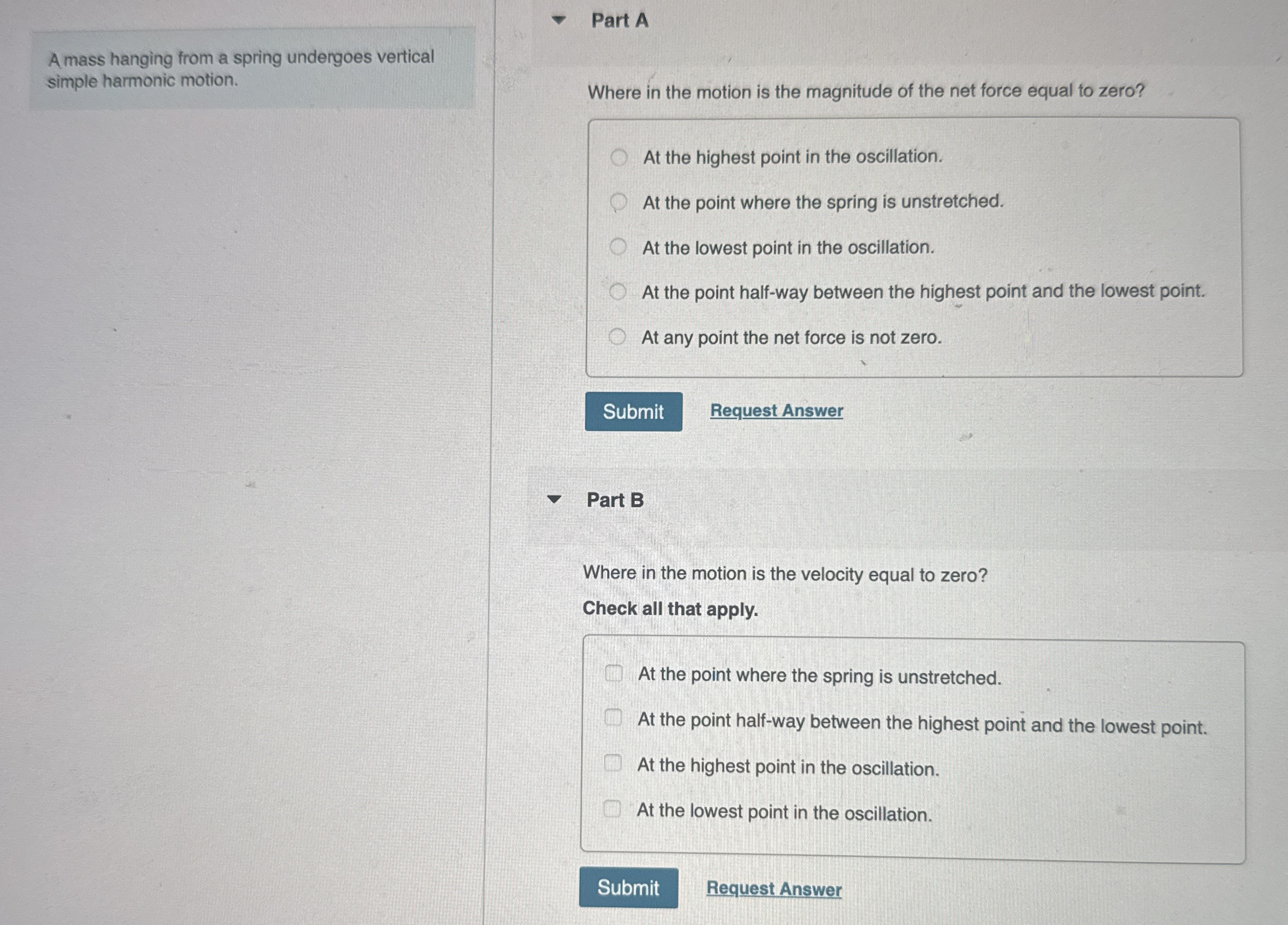 A mass hanging from a spring undergoes vertical