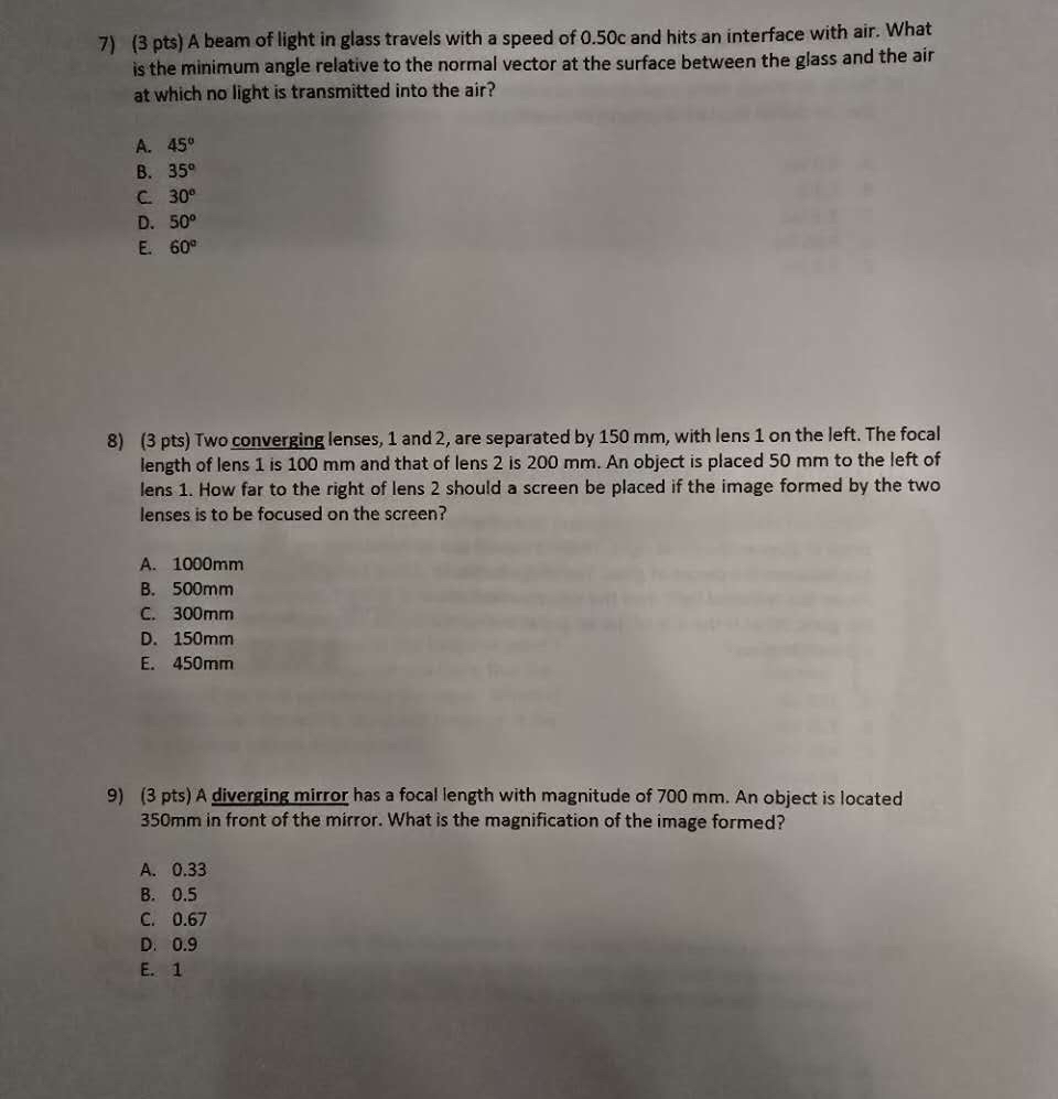 ( 3 pts ) A beam of light in glass travels with a