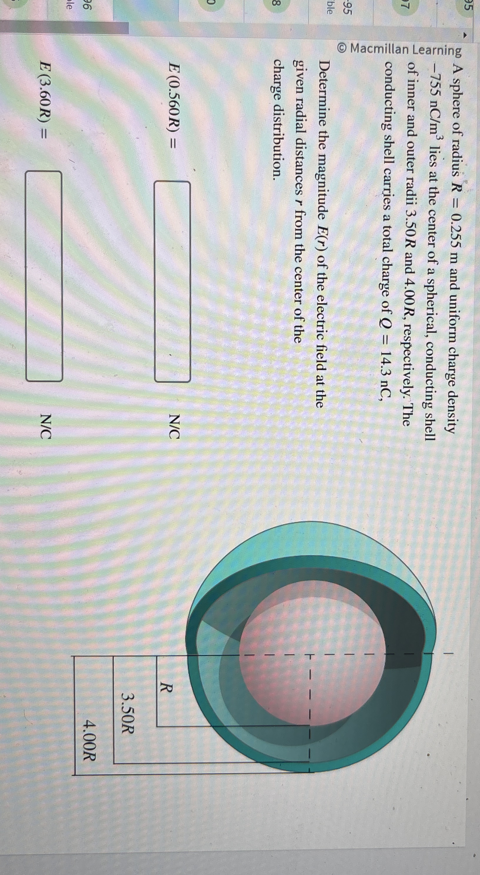 A sphere of radius R = 0 . 2 5 5 m and uniform