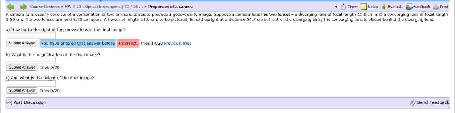 a ) How far to the right of the convex lens is
