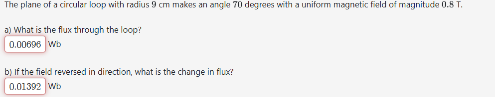 The plane of a circular loop with radius 9 cm