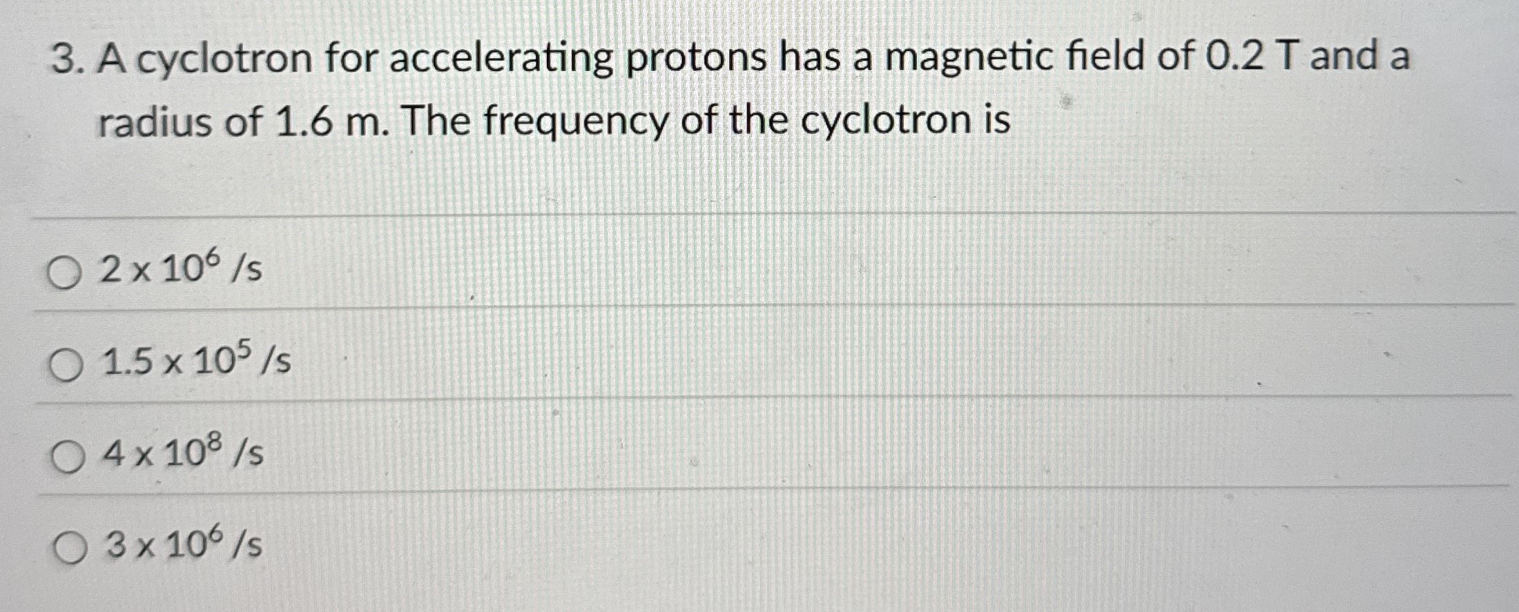 A cyclotron for accelerating protons has a