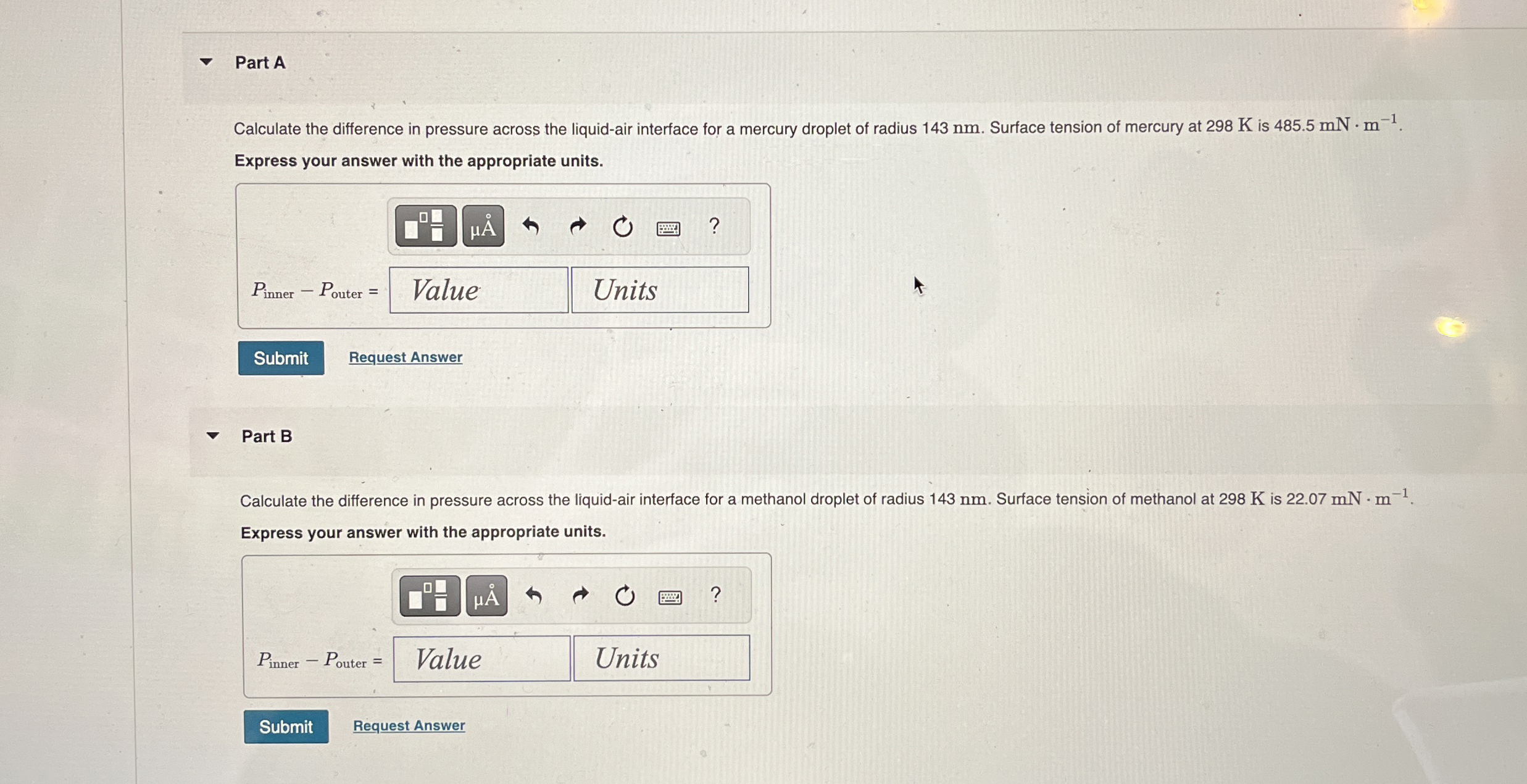 Part A Calculate the difference in pressure