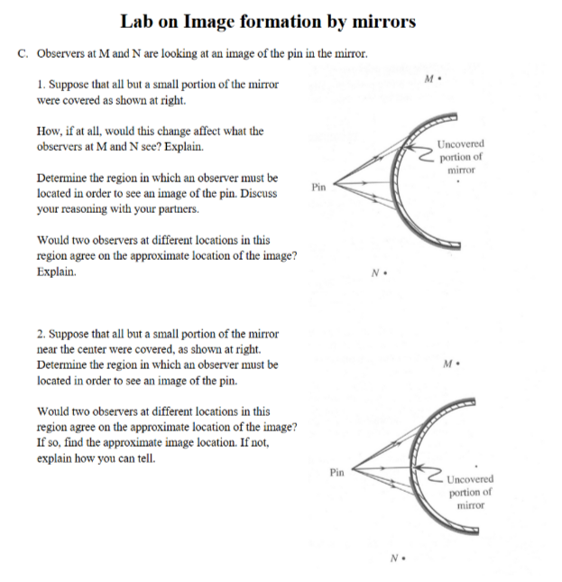 Lab on Image formation by mirrors C . Observers