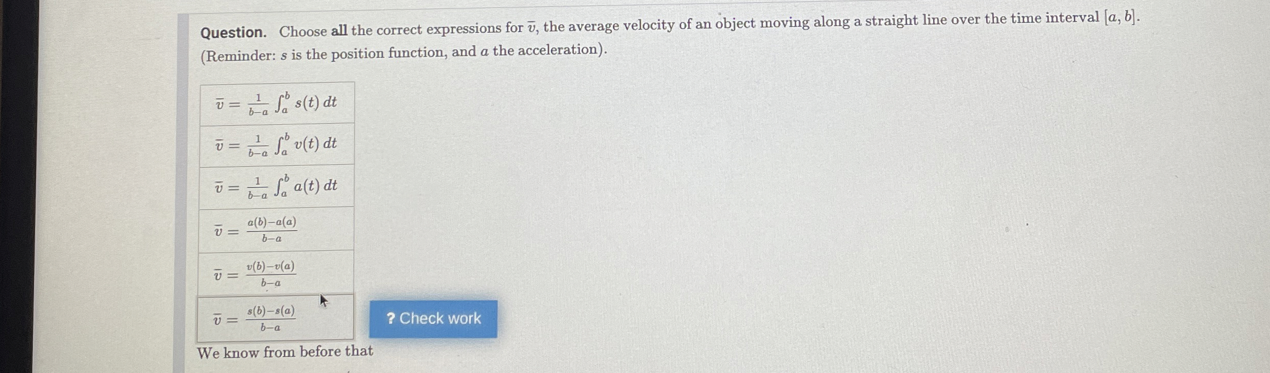 Question. Choose all the correct expressions for