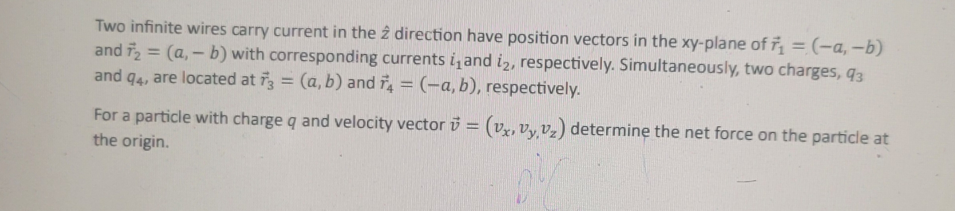 Two infinite wires carry current in the hat ( z )