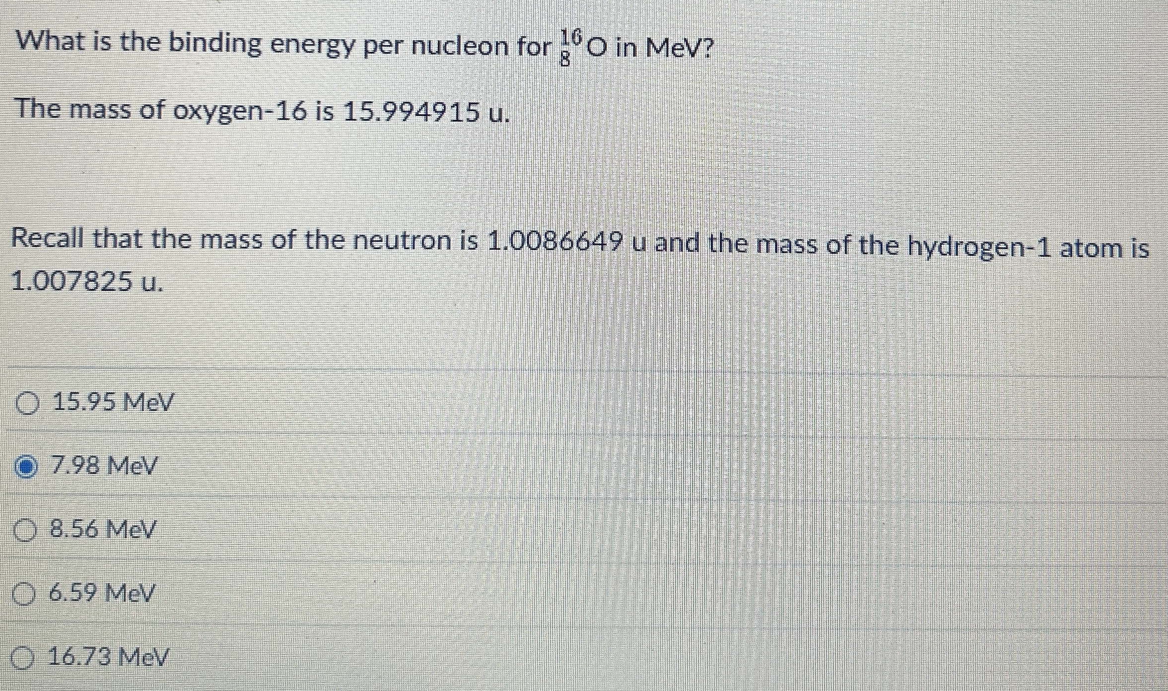 What is the binding energy per nucleon for ? 8 1