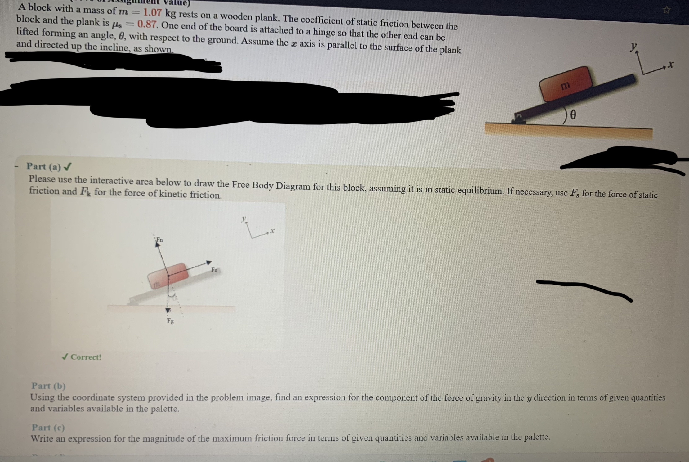 Part ( b ) Using the coordinate system provided