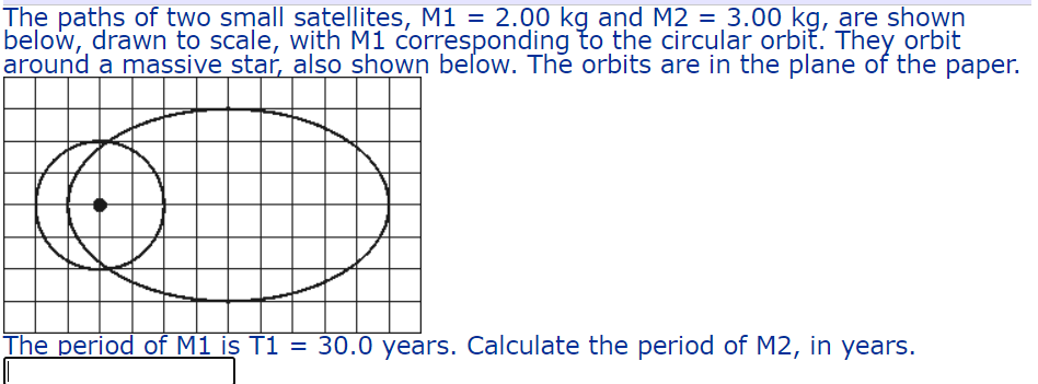 The paths of two small satellites, \ ( M 1 = 2 .