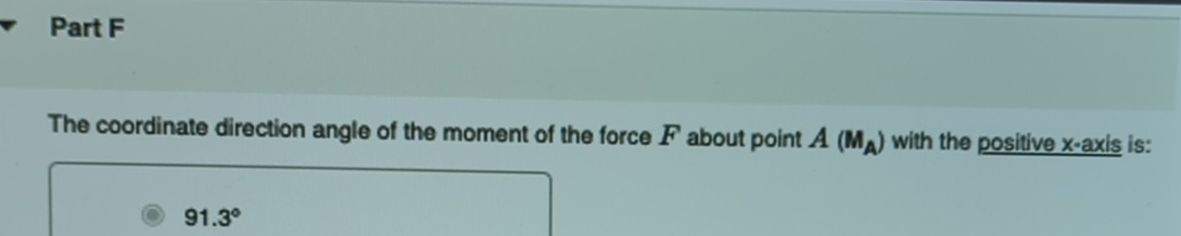 Part F The coordinate direction angle of the
