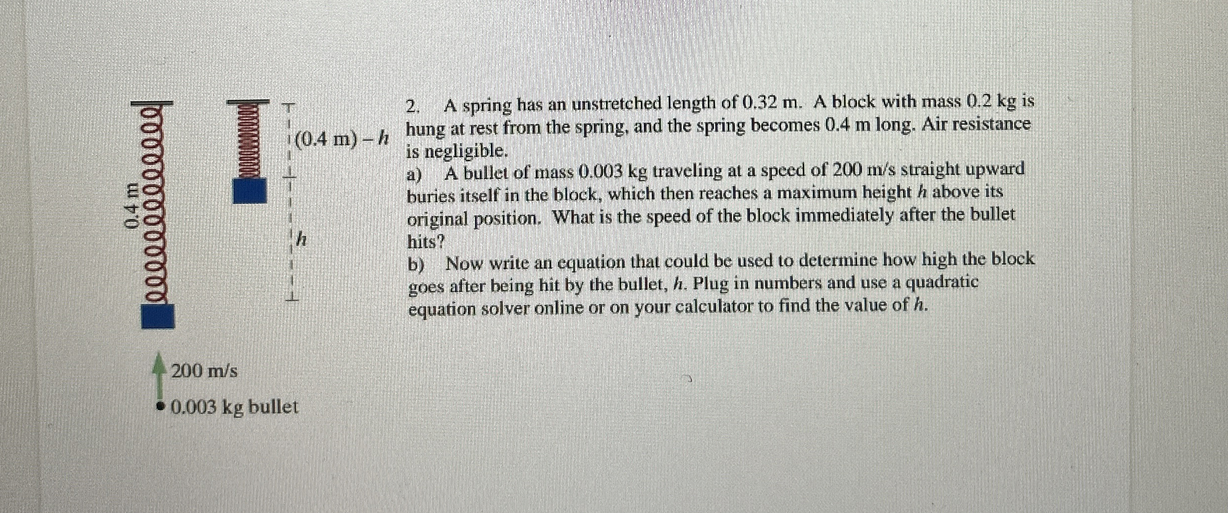 A spring has an unstretched length of 0 . 3 2 m .