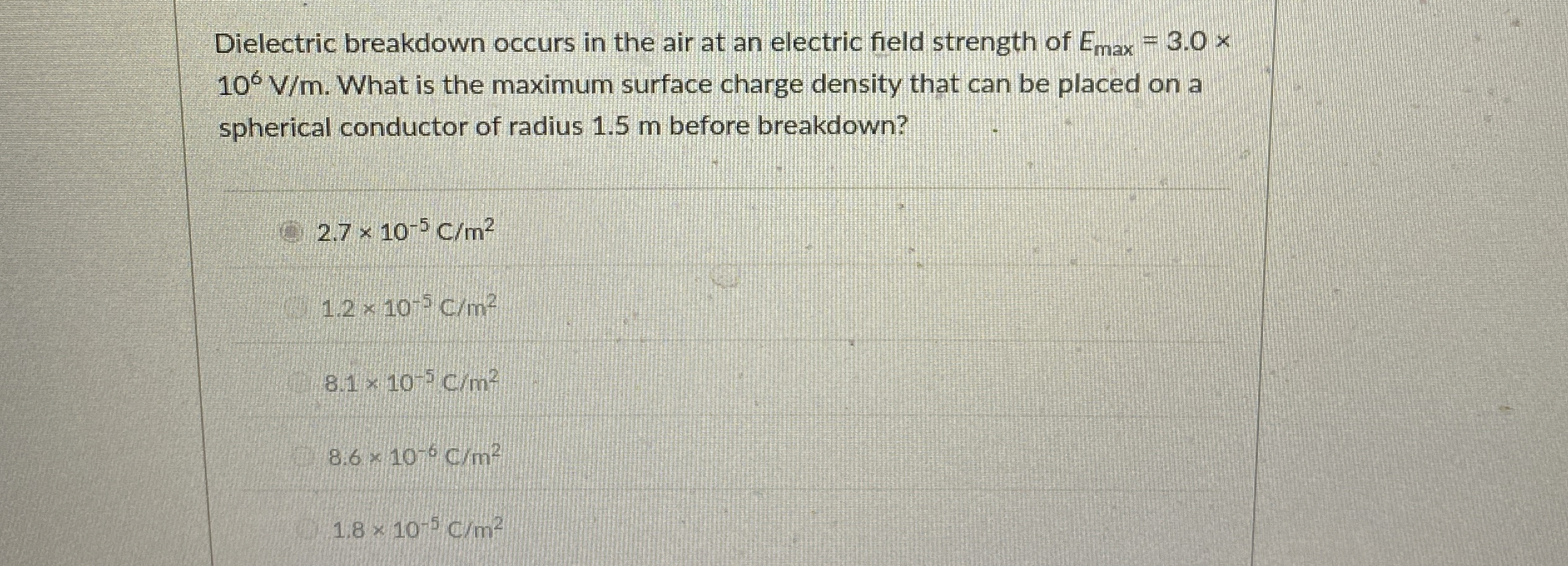 Dielectric breakdown occurs in the air at an