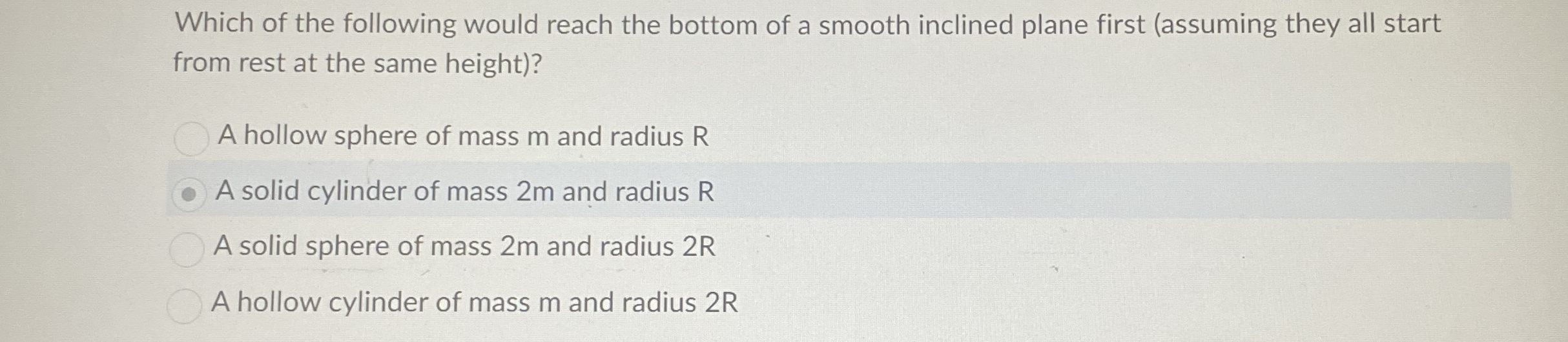Which of the following would reach the bottom of