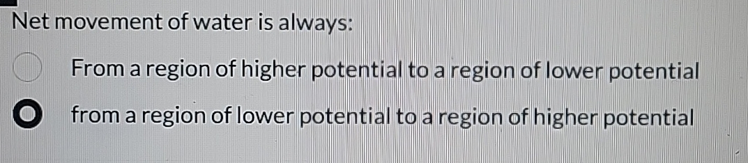 Net movement of water is always: From a region of