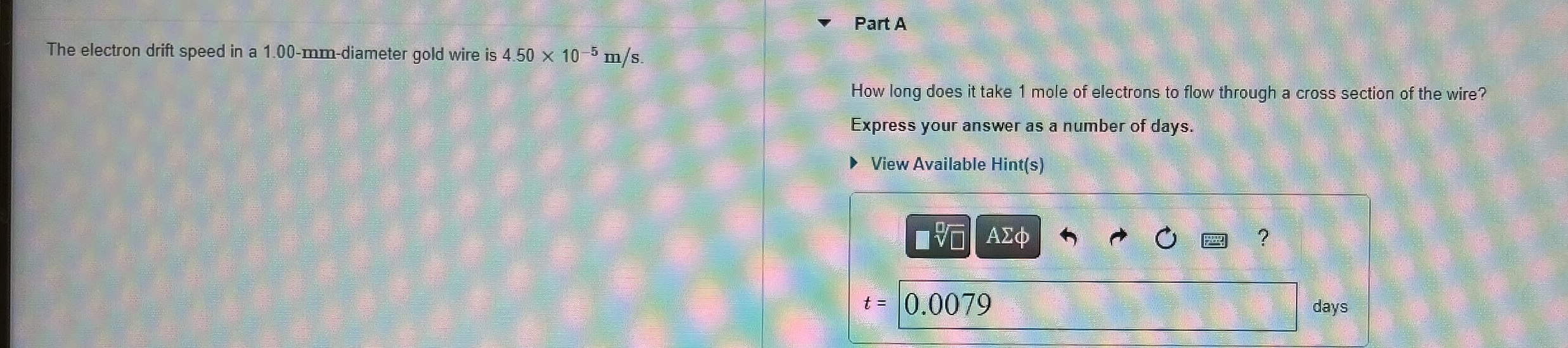 The electron drift speed in a 1 . 0 0 - mm -