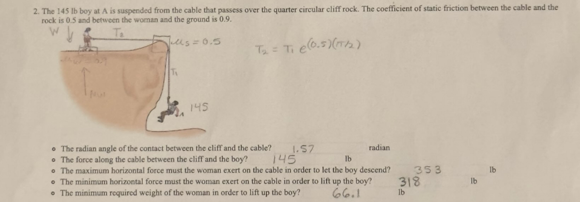 2 . The 1 4 5 lb boy at A is suspended from the