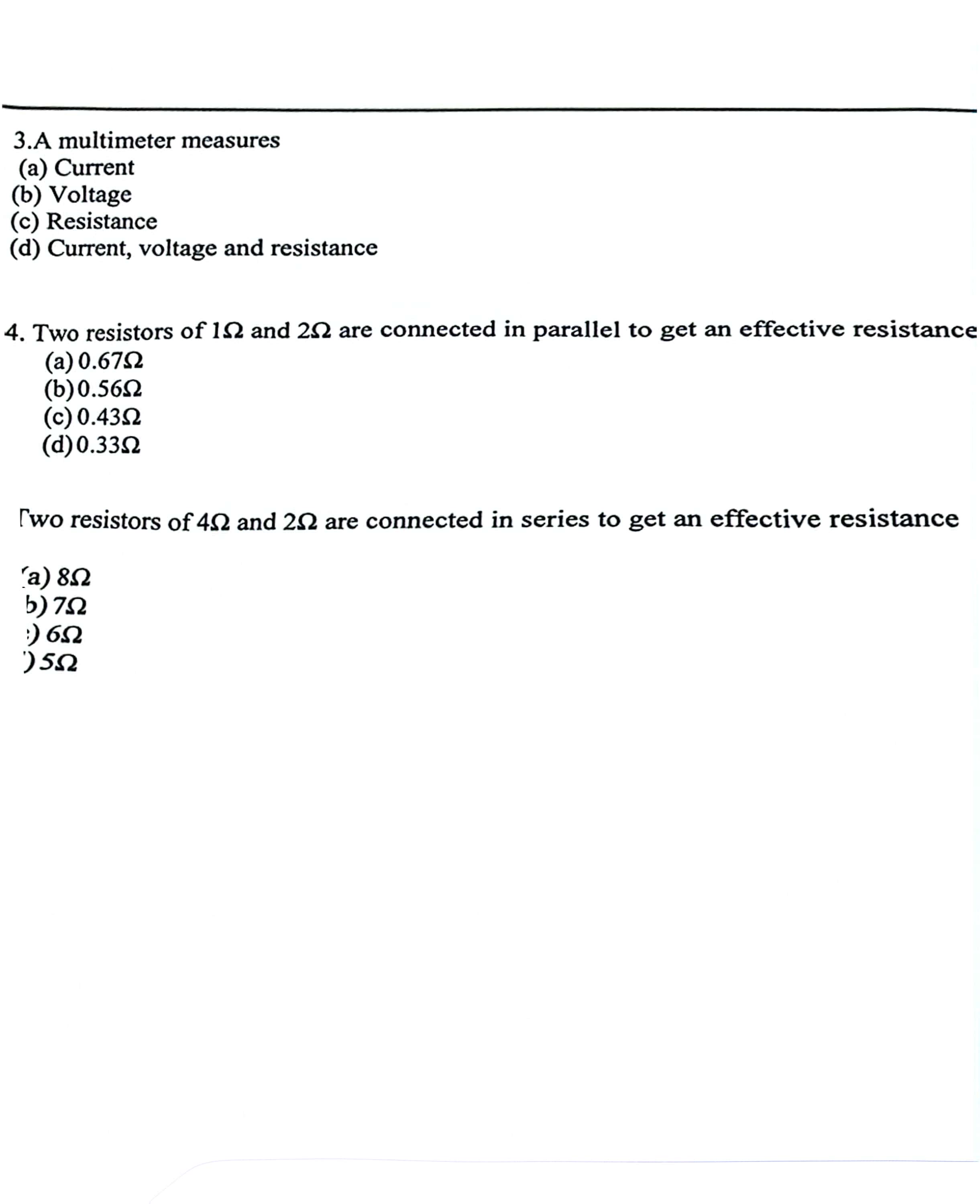 3 . A multimeter measures ( a ) Current ( b )