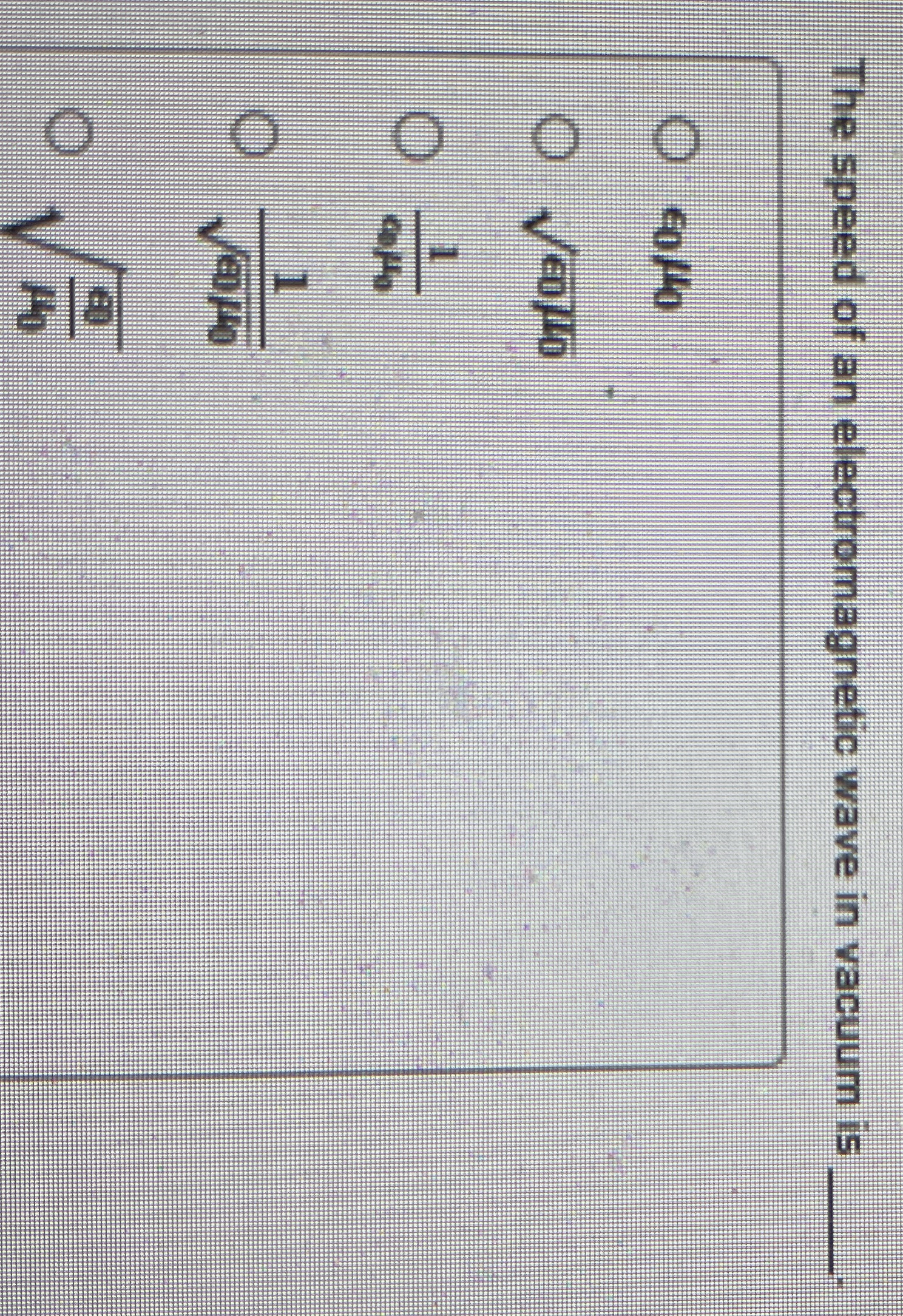 The speed of an electromagnetic wave in vacuum is