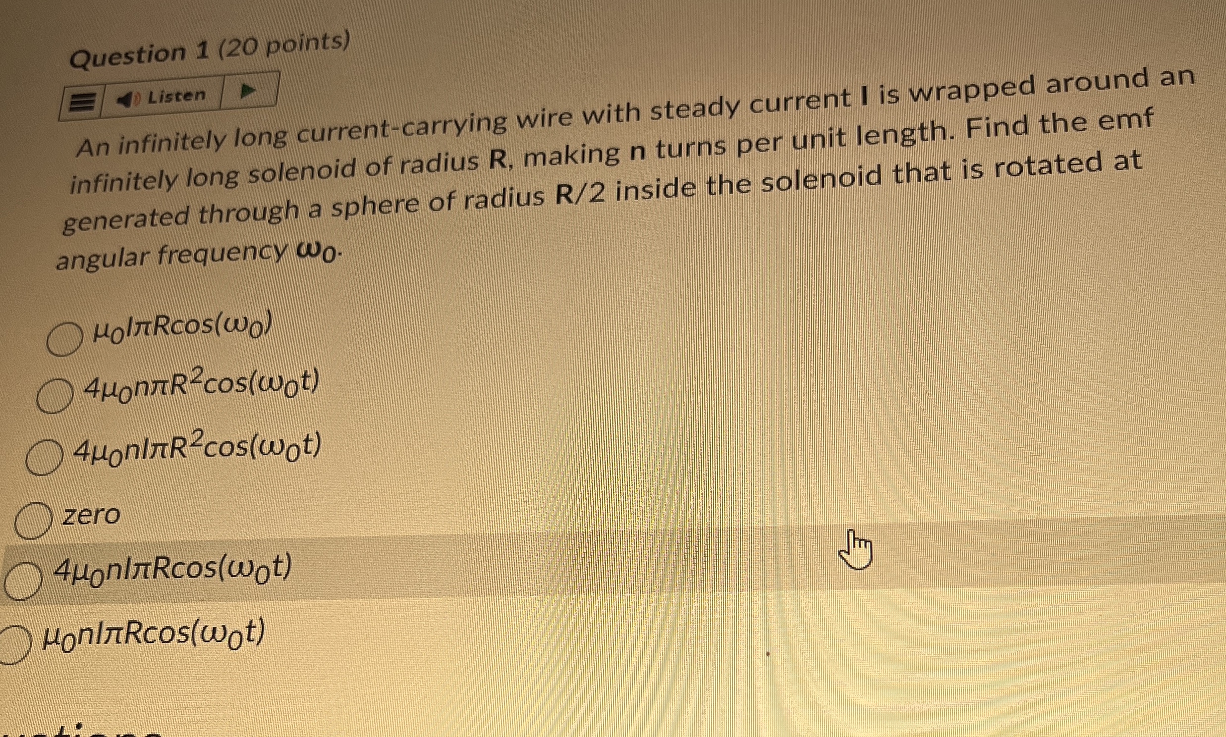 Question 1 ( 2 0 points ) Listen An infinitely