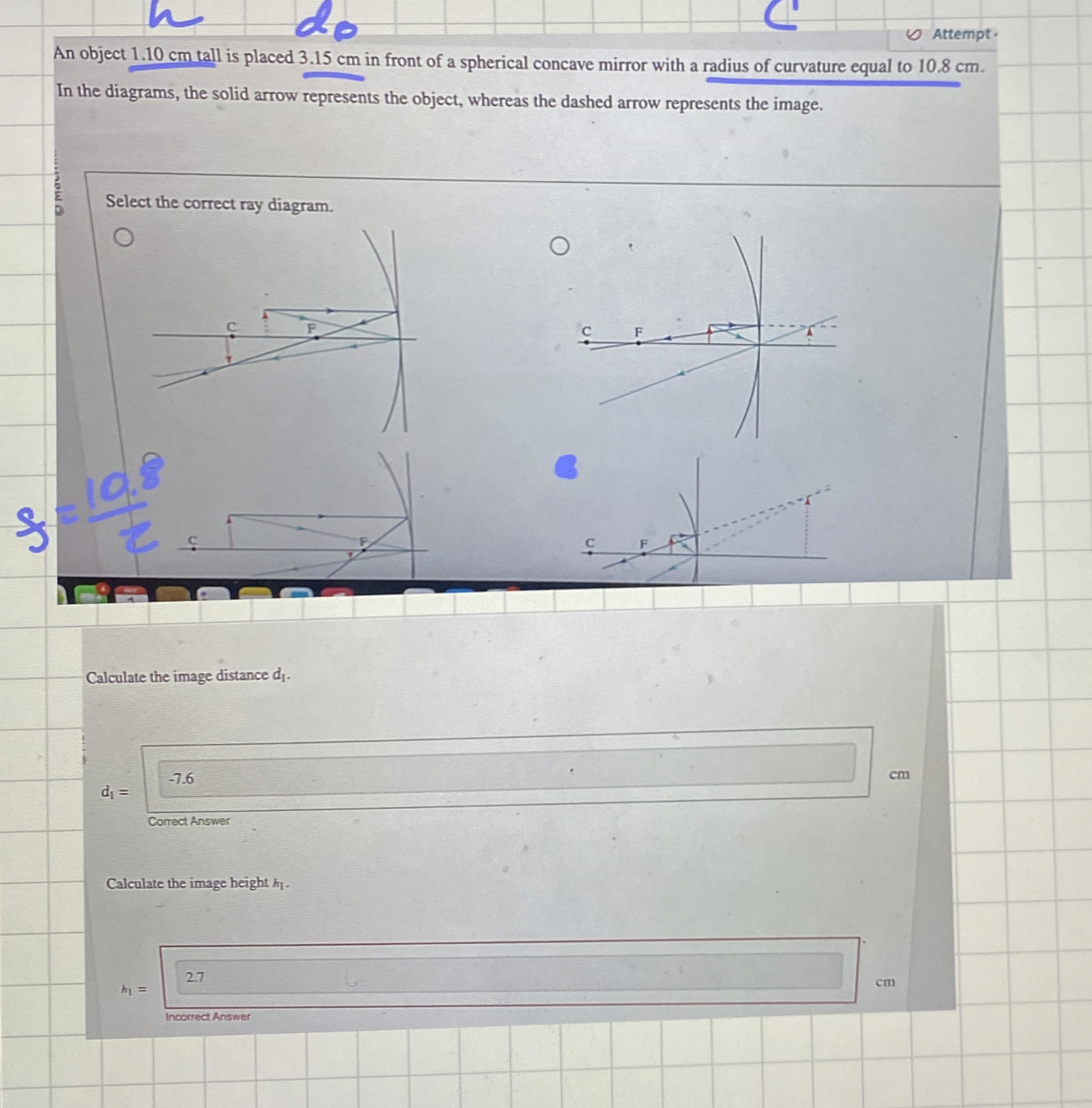 Attempt An object 1 . 1 0 cm tall is placed 3 . 1