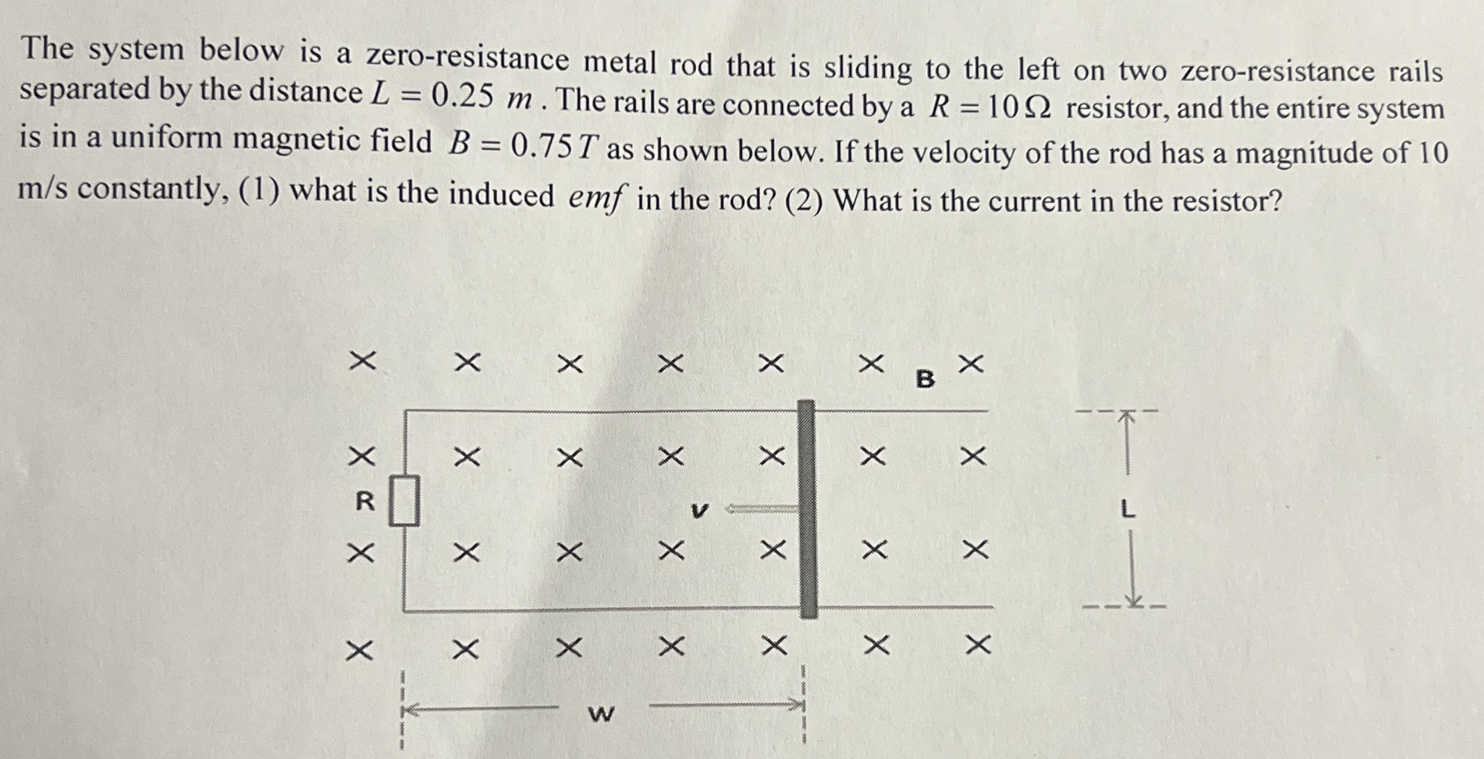 The system below is a zero - resistance metal rod