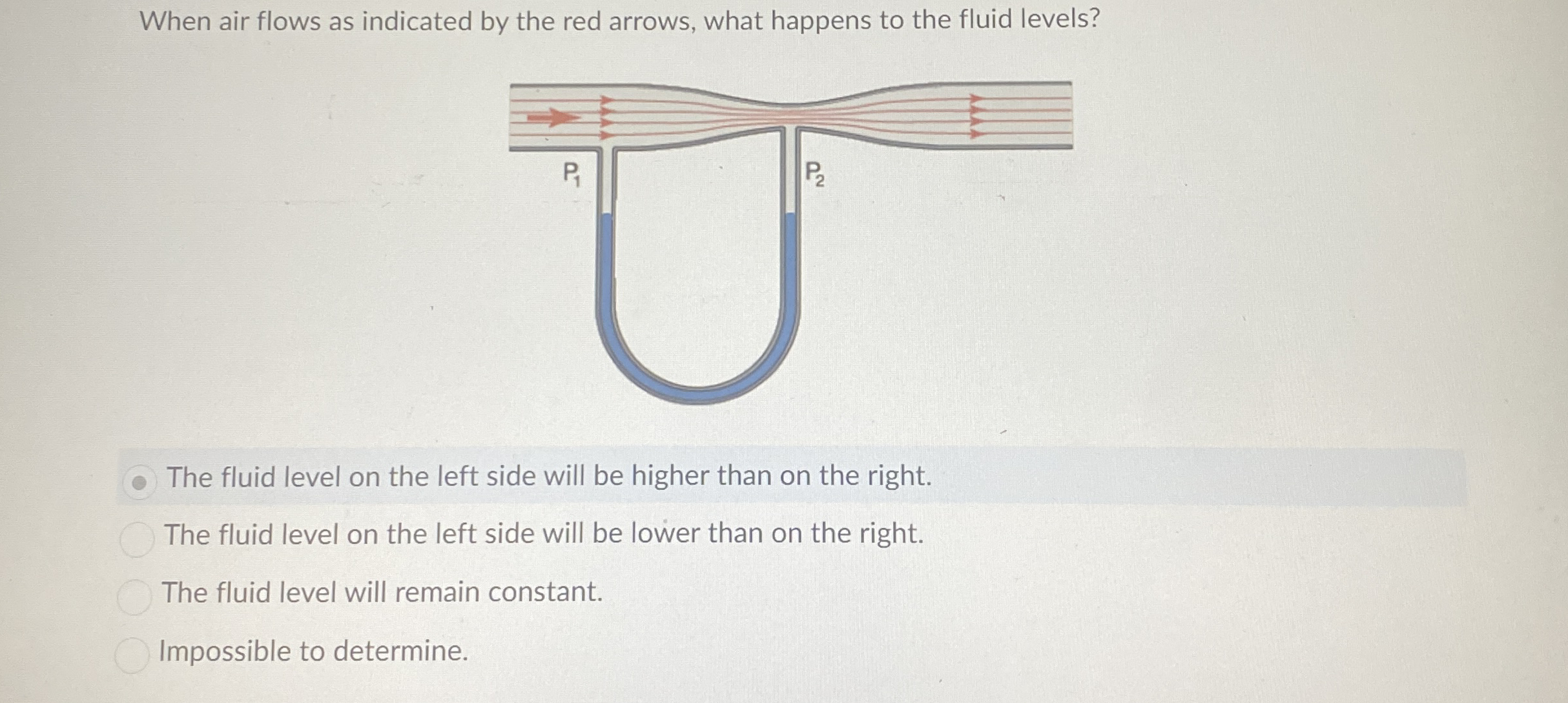 When air flows as indicated by the red arrows,