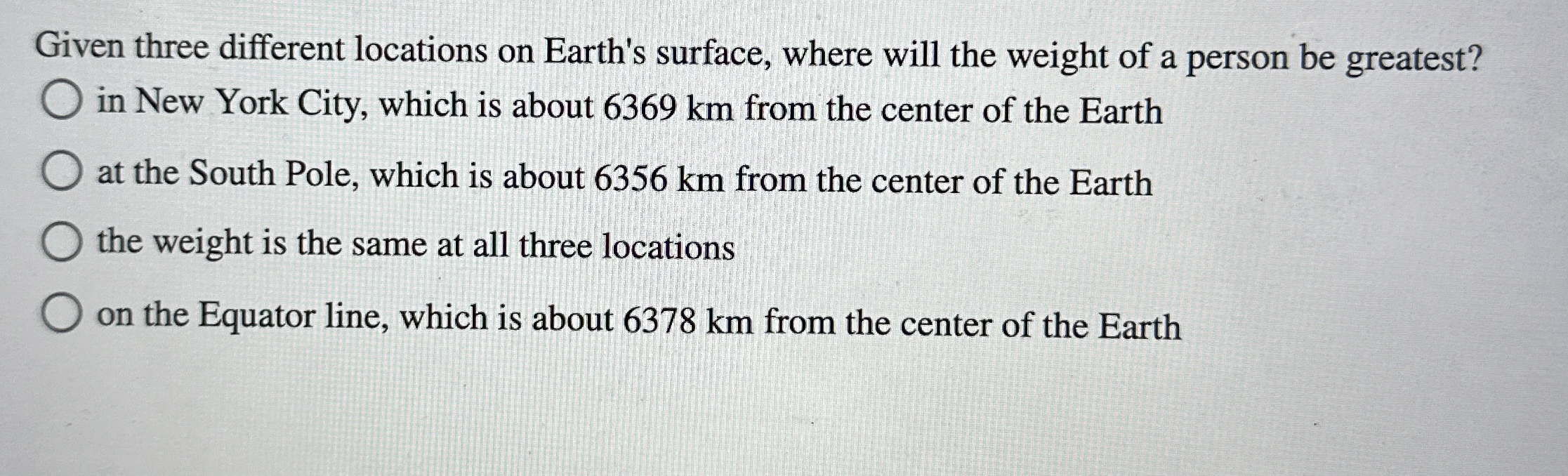 Given three different locations on Earth's