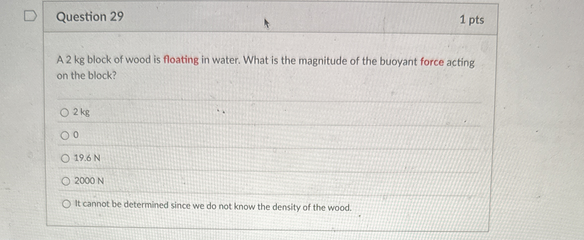 Question 2 9 1 pts A 2 kg block of wood is
