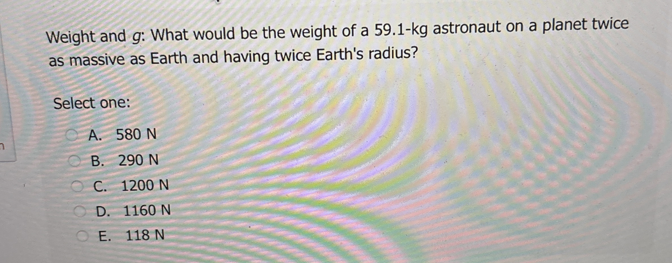Weight and g : What would be the weight of a 5 9