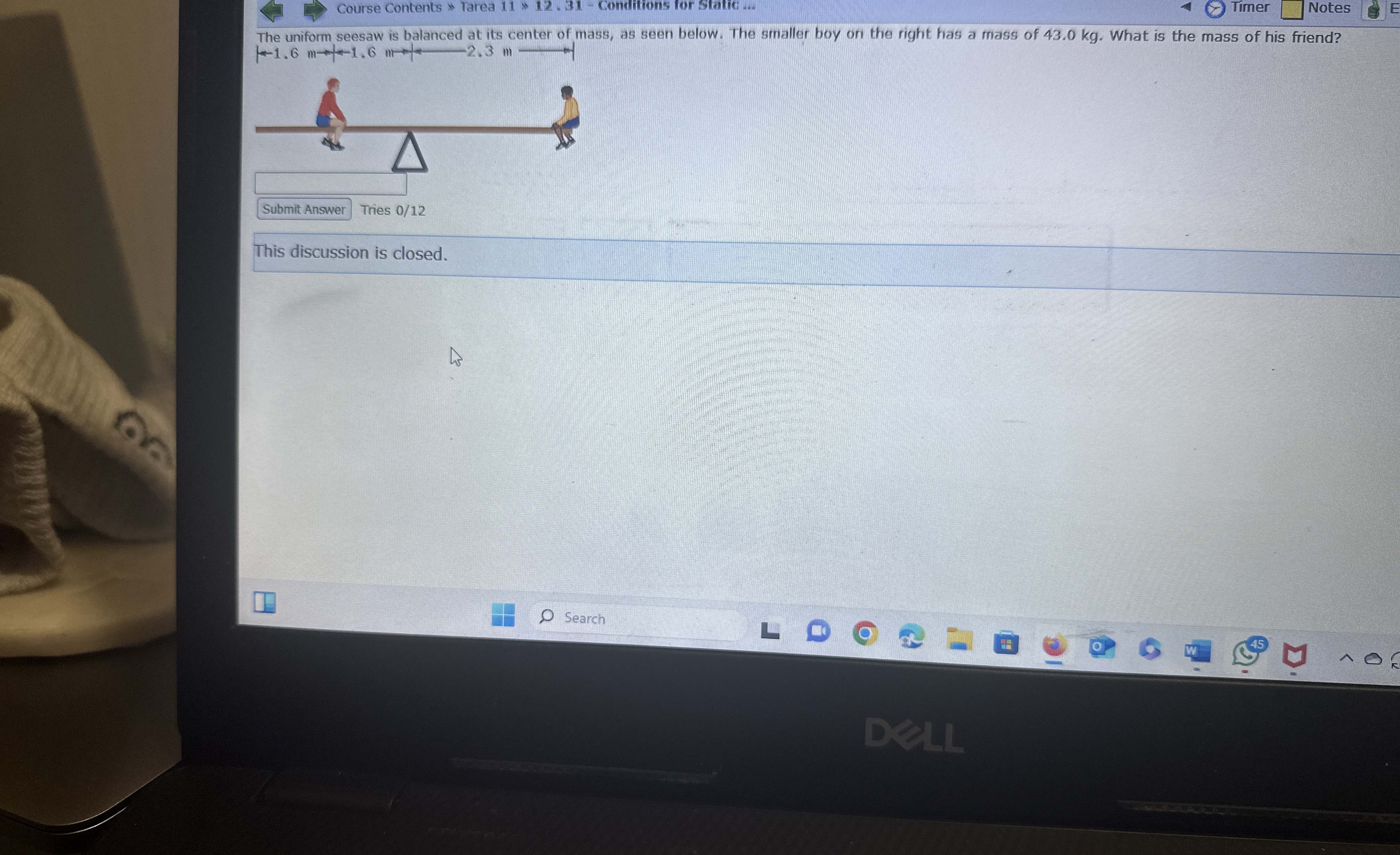 The uniform seesaw is balanced at its center of