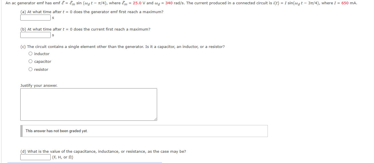 An ac generator emf has emf E = E _ ( m ) sin ( \