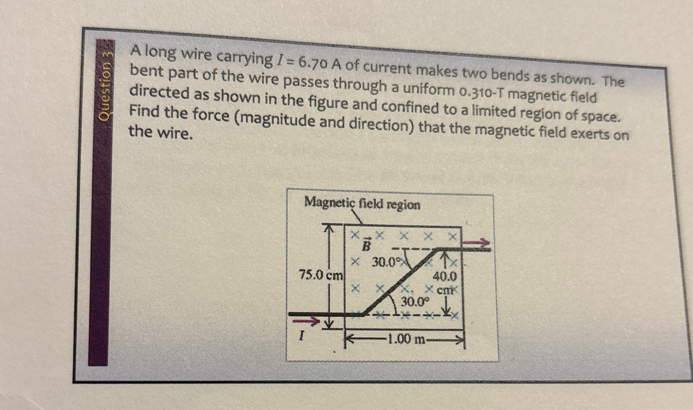 A long wire carrying I = 6 . 7 0 A of current