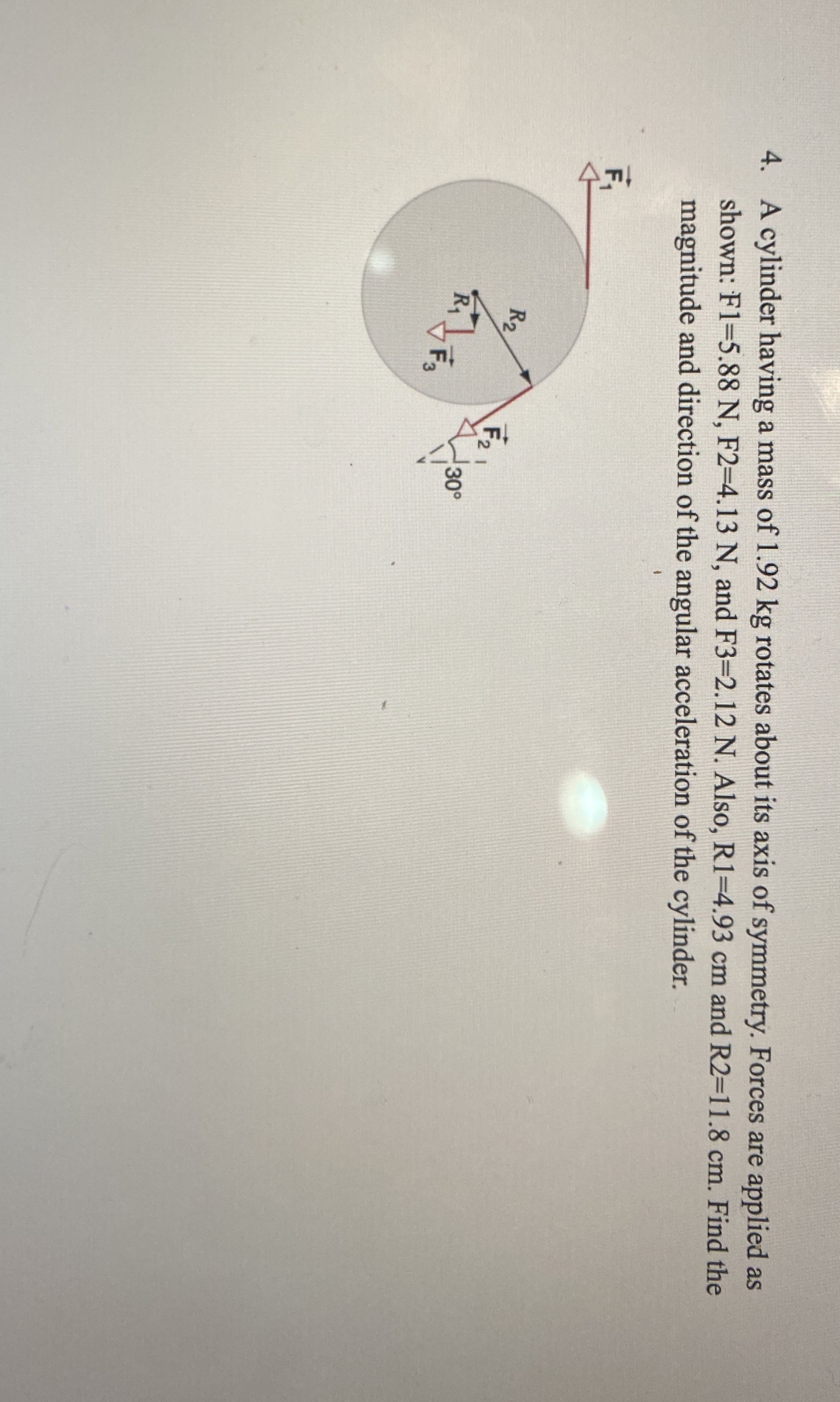 A cylinder having a mass of 1 . 9 2 kg rotates