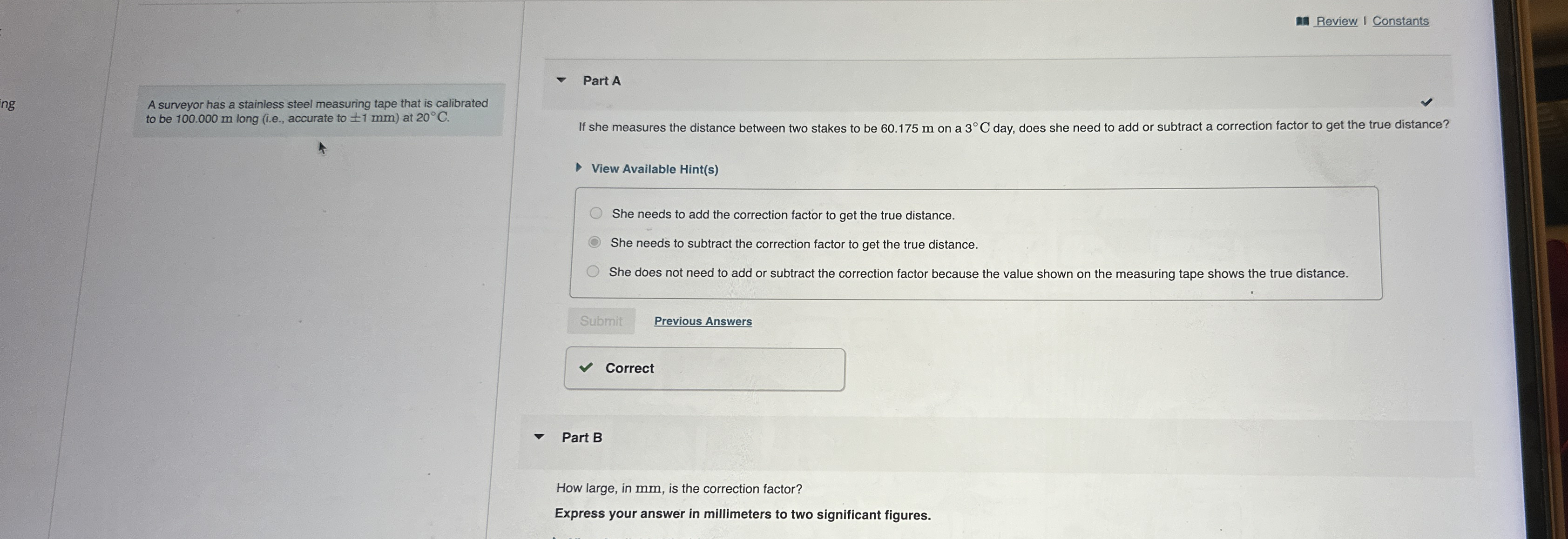 Review Constants A surveyor has a stainless steel